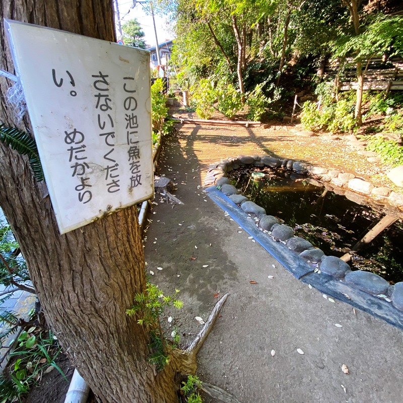 旧村川別荘の池の注意書き